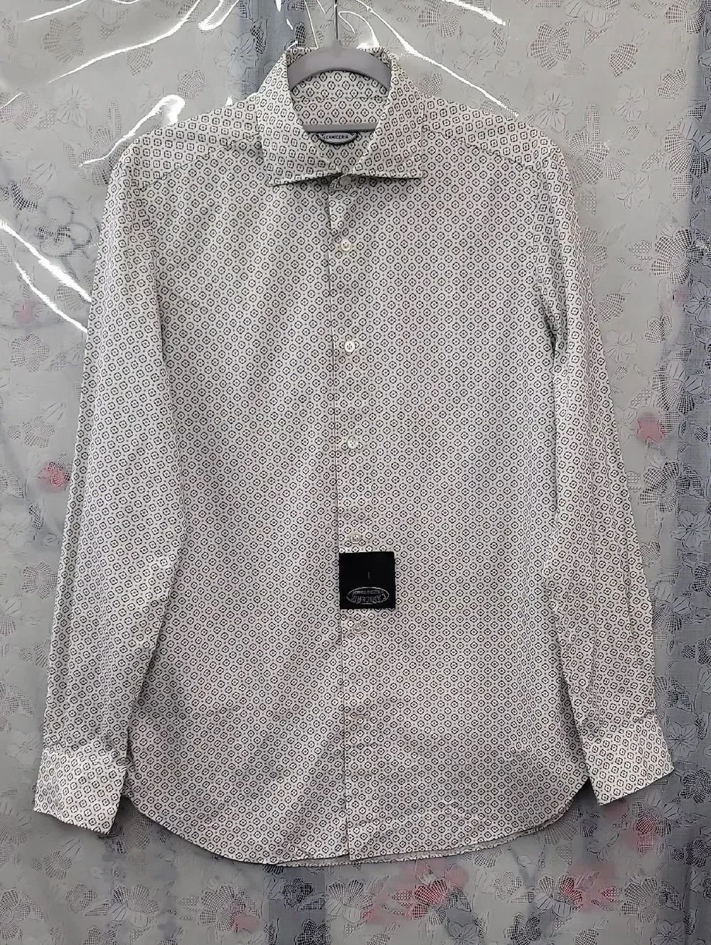 VINCENZO DI RUGGIERO Nwt Long-Sleeve Button Shirt - White with Navy Geo Print